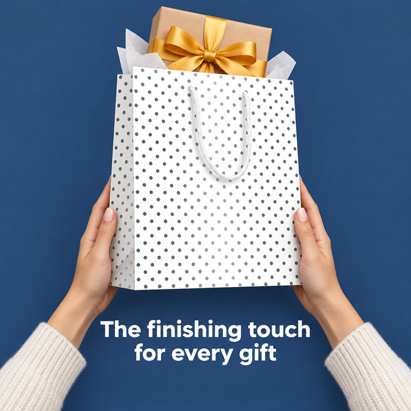 Luxury Metallic Gift Bag with Cotton Handles - Design Dots - Medium Size - 20x Per Pack