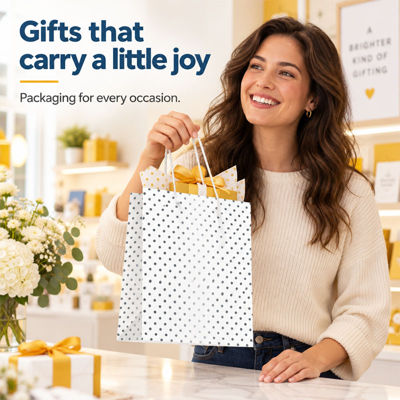 Luxury Metallic Gift Bag with Cotton Handles - Design Dots - Small Size - 20x Per Pack