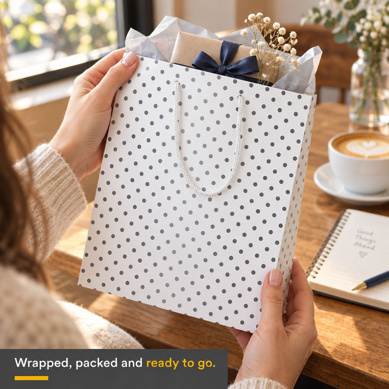 Luxury Metallic Gift Bag with Cotton Handles - Design Dots - Large Size - 20x Per Pack