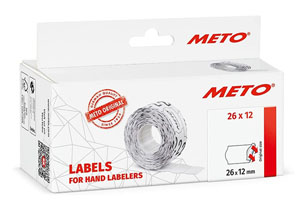 METO Price Gun Labels Single Line - 26mm x 12mm Permanent White - 6x Rolls Per Pack