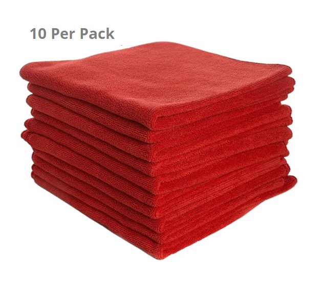 Performance Microfibre Cloths Red - 40 x 40cm 200GSM - 10x Per Pack