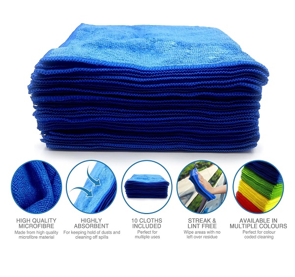 Premium Microfibre Cloths Blue - 40 x 40cm 300GSM - 10x Per Pack