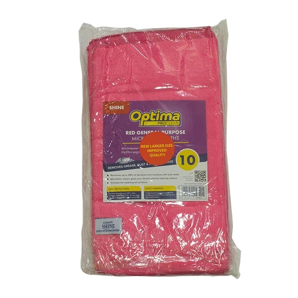 Microfibre General Purpose Cloth Red 400mm x 400mm 260GSM - 10x Per Pack