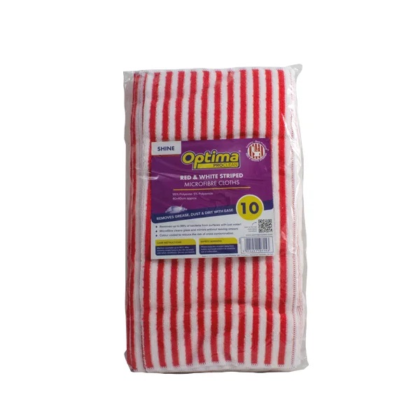 Microfibre General Purpose Cloth Red Stripe 400mm x 400mm 260GSM - 10x Per Pack