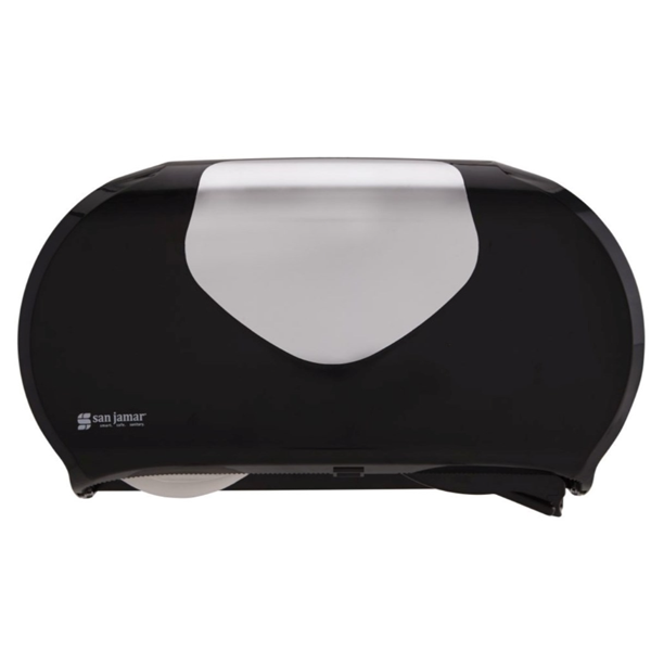 Mini Twin Toilet Roll Dispenser Black - 2x 13 cm Diameter Rolls - 1 Per Pack