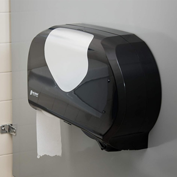 Mini Twin Toilet Roll Dispenser Black - 2x 13 cm Diameter Rolls - 1 Per Pack