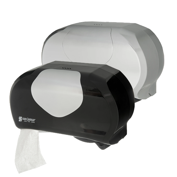 Mini Twin Toilet Roll Dispenser Black - 2x 13 cm Diameter Rolls - 1 Per Pack