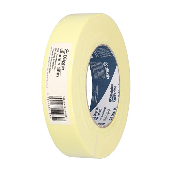 Blue Dolphin High Crepe Tape Yellow - 30mm x 50m - 1x Roll Per Pack