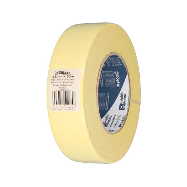 Blue Dolphin High Crepe Tape Yellow - 38mm x 50m - 1x Roll Per Pack