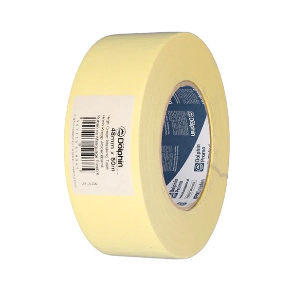 Blue Dolphin High Crepe Tape Yellow - 48mm x 50m - 1x Roll Per Pack Blue Dolphin High Crepe Tape Yellow - 48mm x 50m - 1x Roll Per Pack