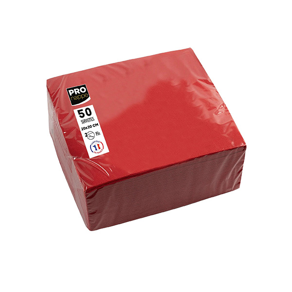 Party Napkins Red - 2Ply 20x20cm 4x Fold - 50x Per Pack