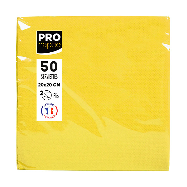 Party Napkins Yellow - 2Ply 20x20cm 4x Fold - 50x Per Pack