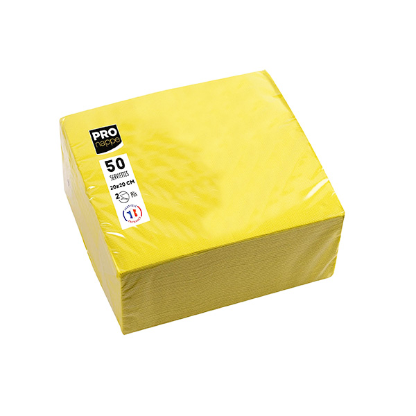 Party Napkins Yellow - 2Ply 20x20cm 4x Fold - 50x Per Pack