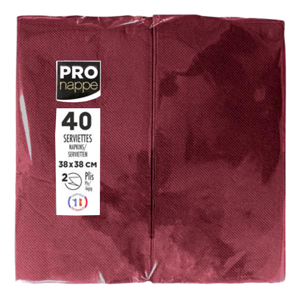 Dinner Napkins Burgundy - 2Ply 38x38cm 8x Fold - 40x Per Pack
