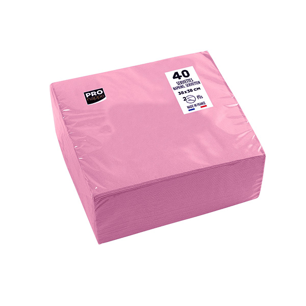 Party Napkins Powder Pink - 2Ply 38x38cm 4x Fold - 40x Per Pack