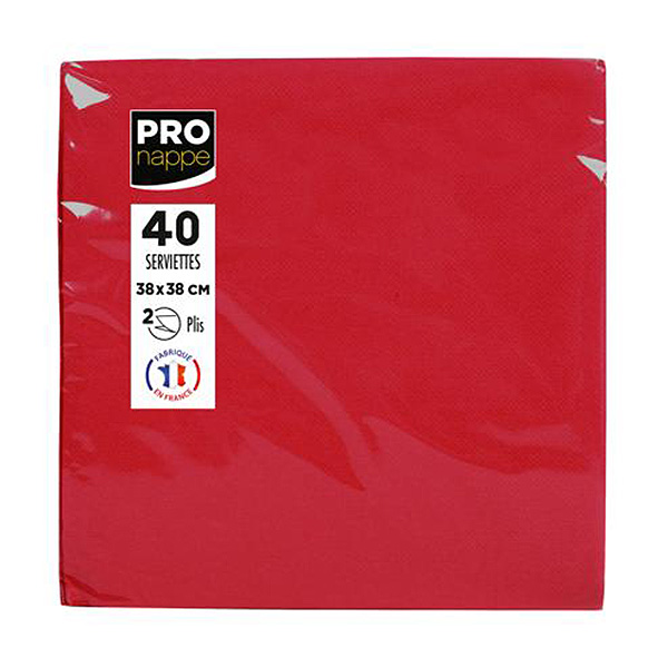 Party Napkins Red - 2Ply 38x38cm 4x Fold - 40x Per Pack