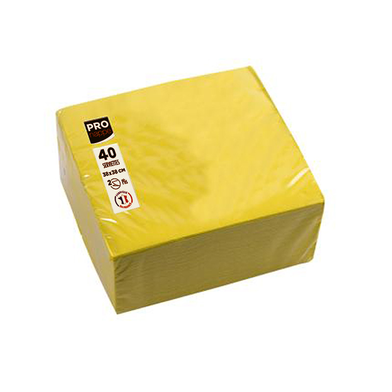 Party Napkins Yellow - 2Ply 38x38cm 4x Fold - 40x Per Pack