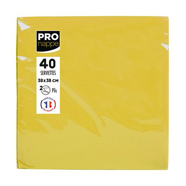 Party Napkins Yellow - 2Ply 38x38cm 4x Fold - 40x Per Pack
