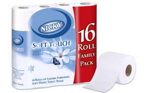 Nicky Soft Touch Toilet Roll - 16x Rolls Per Pack
