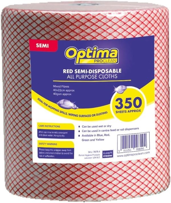 Standard J Cloth Rolls 220mmX400mm Red - 350x Per Pack