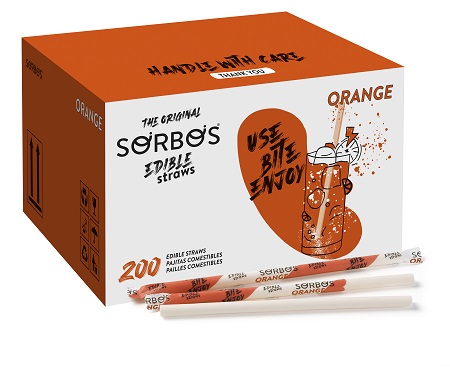 Sorbos Edible Straws Orange - 8mm x 195mm - 200x Per Pack
