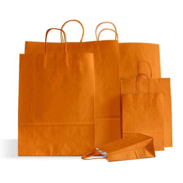 Luxury Orange Paper Bags - Large Twist Handle - 50x Per Pack