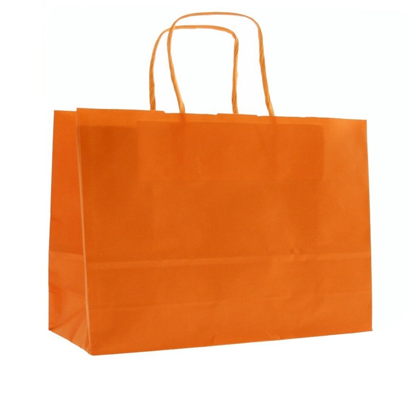 Luxury Orange Paper Bags - Wide Large Twist Handle - 50x Per Pack