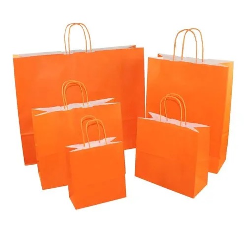 Luxury Orange Paper Bags - Wide Large Twist Handle - 50x Per Pack