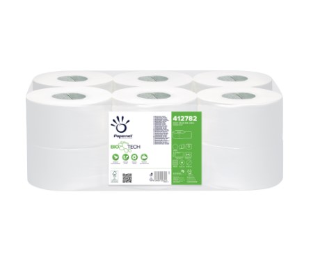 PaperNet 2Ply Mini Jumbo Toilet Rolls with Bio-Tech 95mm x 150m - 12x Rolls Per Pack