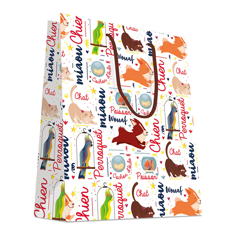 Luxury Gift Bag with Cotton Handles - Design Pets - Medium Size - 24x Per Pack