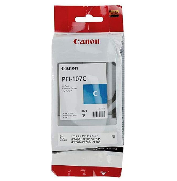 Canon PFI-107C Cyan Ink Cartridge - 130ml (Dye Ink) - 1x Per Pack