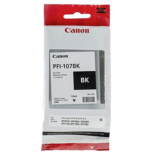 Canon PFI-107BK Black Ink Cartridge - 130ml (Dye Ink) - 1x Per Pack