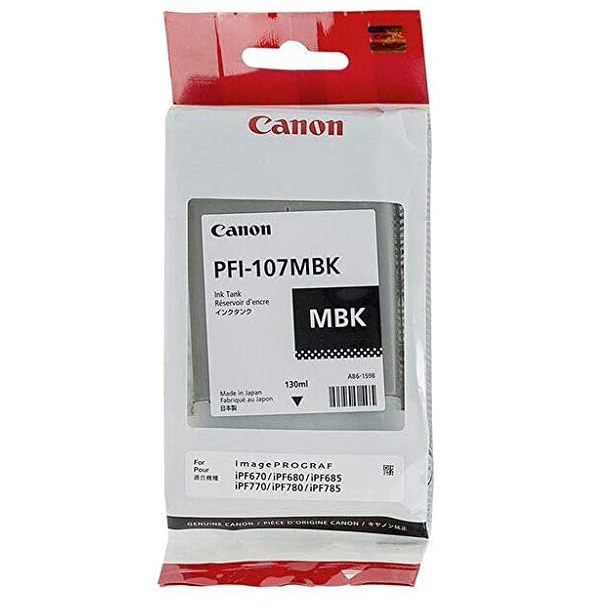 Canon PFI-107MBK Matte Black Ink Cartridge - 130ml (Pigment Ink) - 1x Per Pack