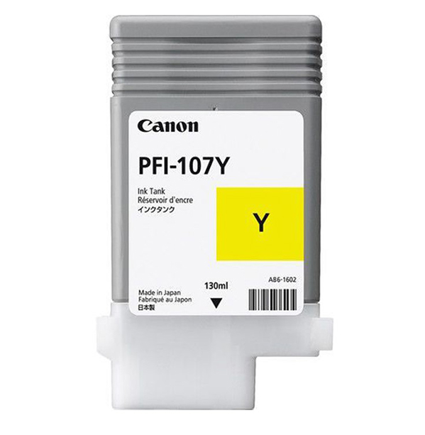 Canon PFI-107Y Yellow Ink Cartridge - 130ml (Dye Ink) - 1x Per Pack