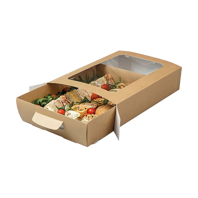 Medium Kraft Platter Base and Platter Box with Window - 25x Per Pack