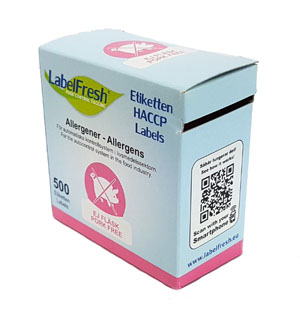 Allergy Food Label Pork Free - 30mm x 30mm - 500 Labels Per Pack