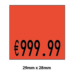 METO Price Labels Triple Line - 29mm x 28mm Fluorescent Red - 5x Rolls Per Pack