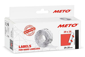 METO Price Labels Triple Line - 29mm x 28mm Fluorescent Red - 5x Rolls Per Pack