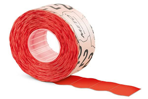 METO Price Labels Triple Line - 29mm x 28mm Fluorescent Red - 5x Rolls Per Pack