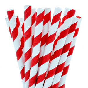 Paper Smoothie Straw Red & White - 9mm x 230mm - 200x Per Pack