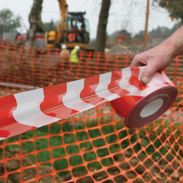 Red-White Barrier Tape - 70mm x 500m - 10x Rolls Per Pack