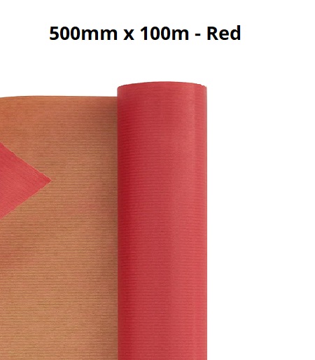 Red Pure Ribbed Kraft Rolls - 500mm x 100m 65gsm - 1x Roll Per Pack