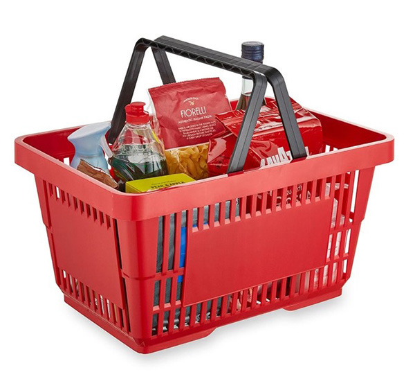 Red Plastic Shopping Basket - 28Litre - 1x Per Pack