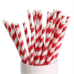 Paper Straws Red & White - 6mm x 195mm - 100x Per Pack