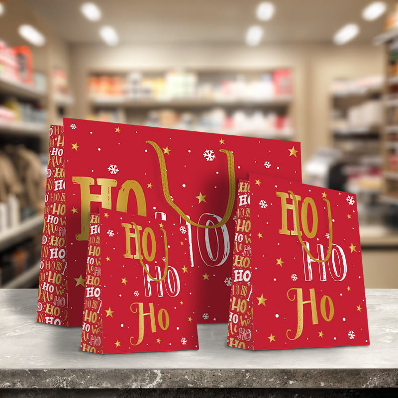 Luxury Christmas Gift Bag with Rope Handles - Design HoHoHo - Extra Large Size - 20x Per Pack