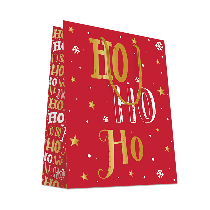Luxury Christmas Gift Bag with Rope Handles - Design HoHoHo - Large Size - 20x Per Pack