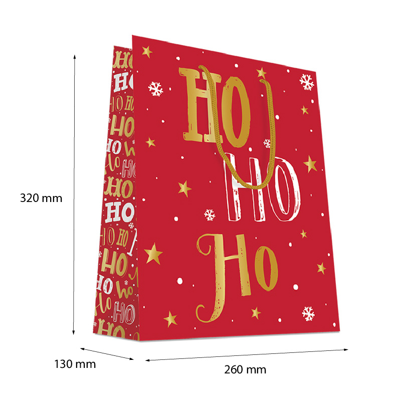 Luxury Christmas Gift Bag with Rope Handles - Design HoHoHo - Large Size - 20x Per Pack