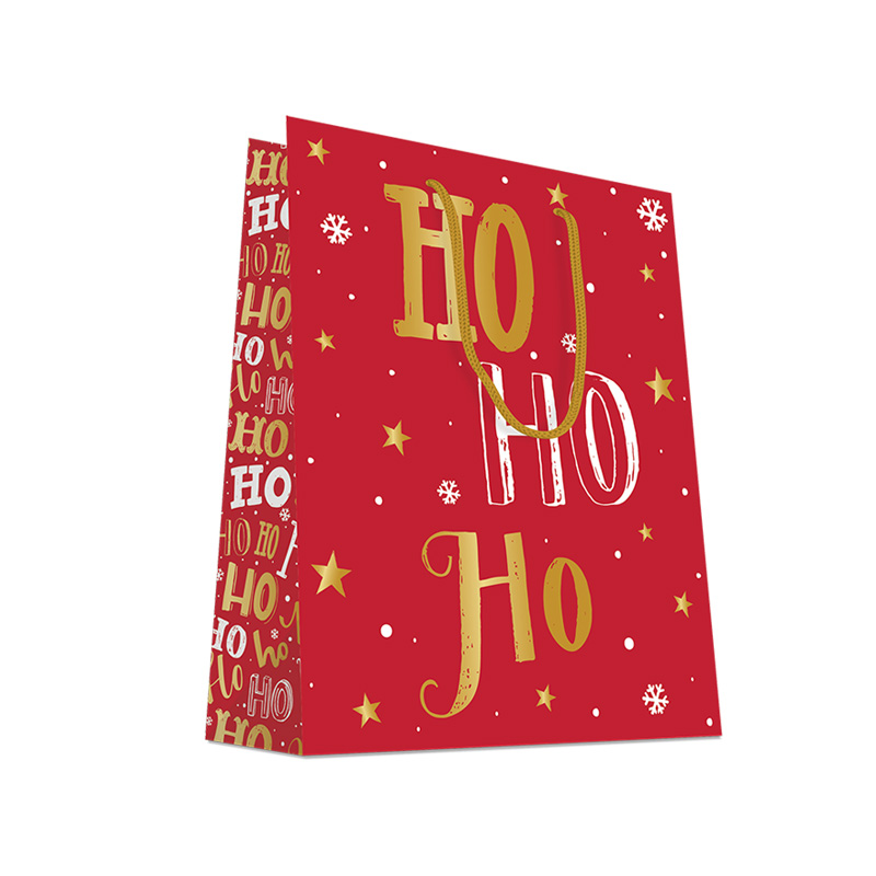 Luxury Christmas Gift Bag with Rope Handles - Design HoHoHo - Medium Size - 20x Per Pack