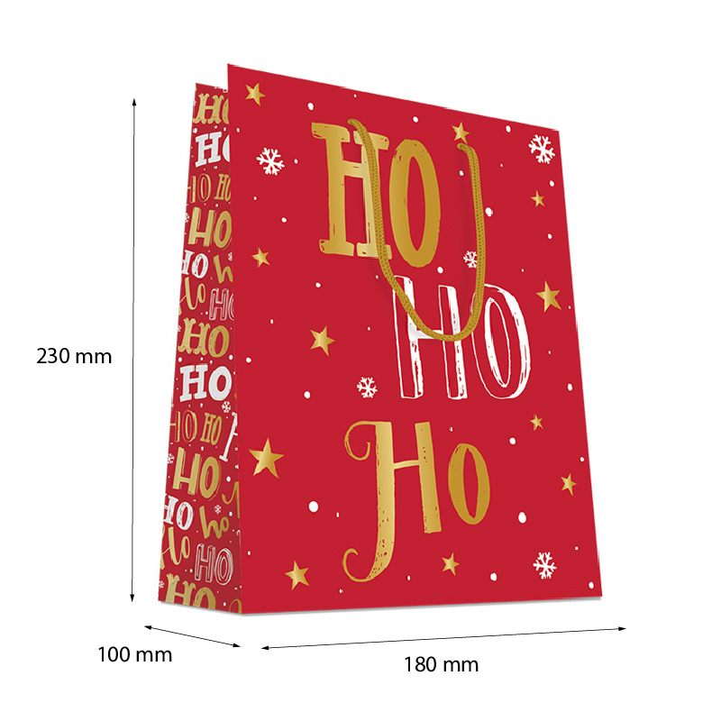 Luxury Christmas Gift Bag with Rope Handles - Design HoHoHo - Medium Size - 20x Per Pack