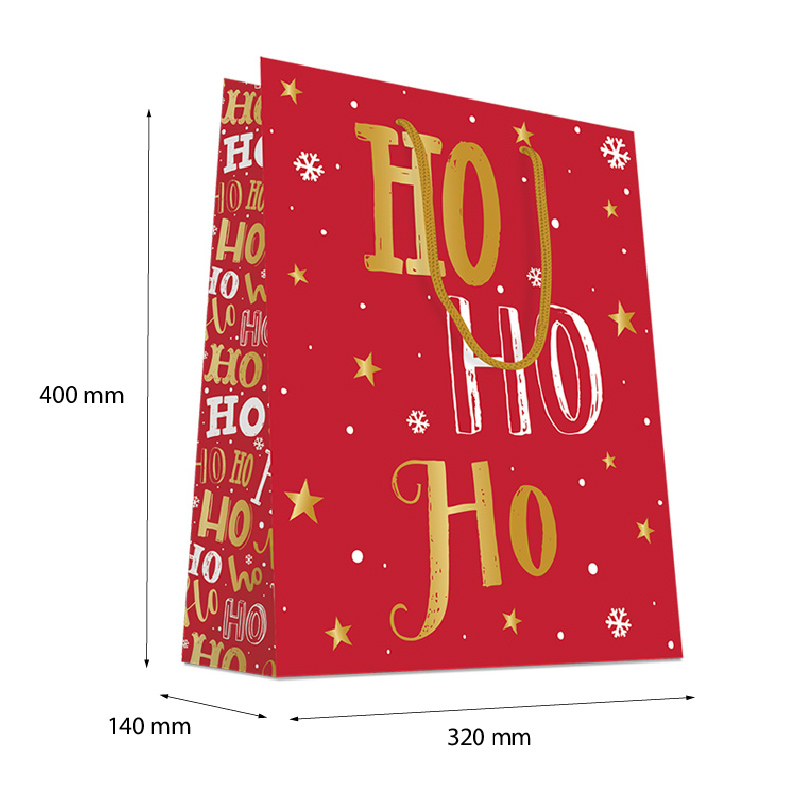 Luxury Christmas Gift Bag with Rope Handles - Design HoHoHo - Extra Large Size - 20x Per Pack